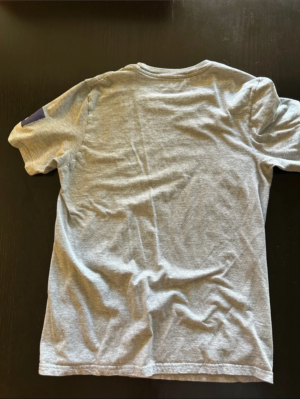 adidas Gray Short Sleeve T-Shirt with Purple Huskies Soccer Graphic